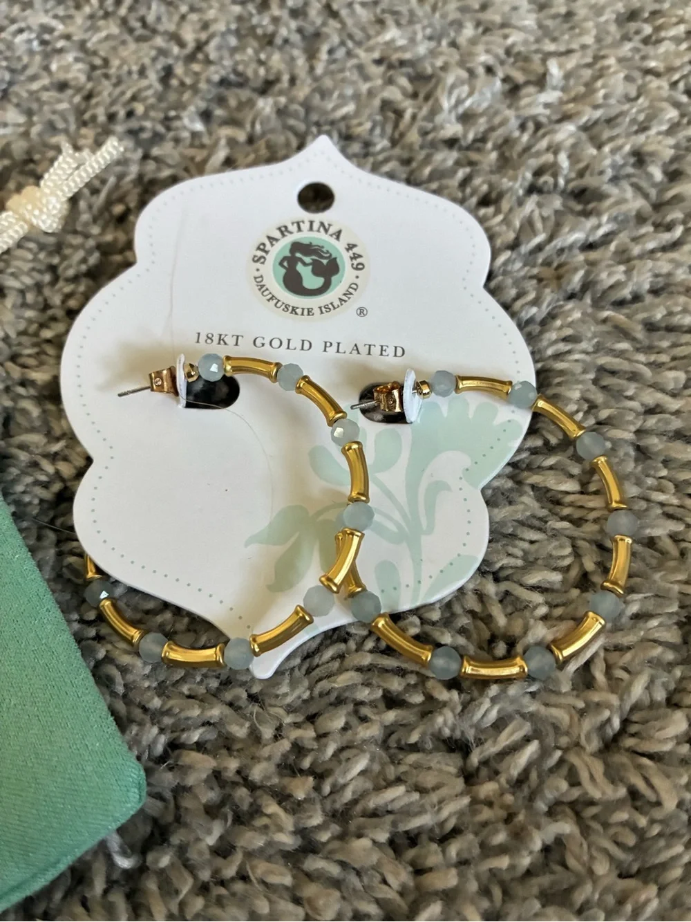 Spartina 449 Gold-Tone Linked Hoop Earrings with Mint Green Beads 2 for 1